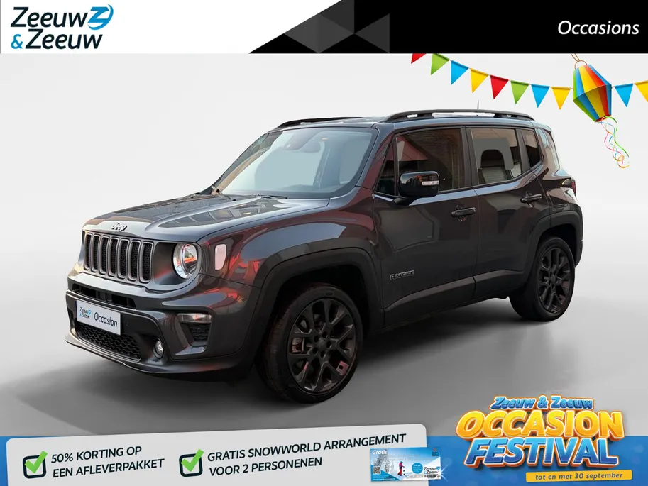 Jeep Renegade 1.5T e-Hybrid S 190PK AUTOMAAT | Black line| Lichtmetalen velgen| Parkeer sensoren V/A| Navigatie| Camera| Climate Control| 4WD drive| Leer| elec. stoel| Reservewiel|