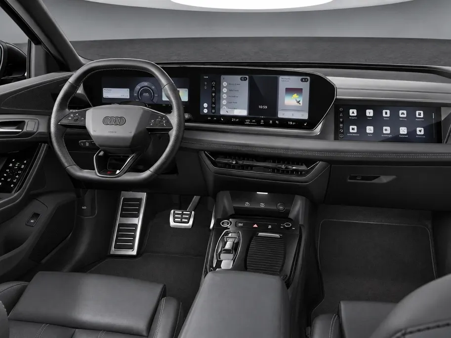 Audi Q6 e-tron S edition 83 kWh 252 PK · Trekhaak elek. wegklapbaar · Optiekpakket zwart · Zwart lederen S-line bekleding