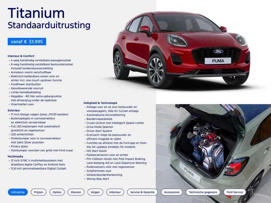Ford Puma 1.0 EcoBoost Hybrid Titanium 125Pk | | !gratis upgrade naar automaat! | Apple Carplay&Android Auto | Ledverlichting | Parkeersensoren | Cruisecontrol | DAB+ | Nieuw te bestellen |
