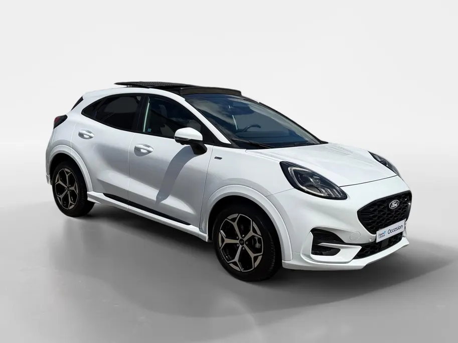Ford Puma 1.0 EcoBoost Hybrid ST-Line | Automaat | Pano dak | Winter pack | Adapt. Cruise control | BLIS | Afneembare trekhaak | Draadloos opladen mobiel | Elektr. Achterklep | Parkeersensoren voor en achter | Achteruitrijcamera | Fabrieksgarantie |
