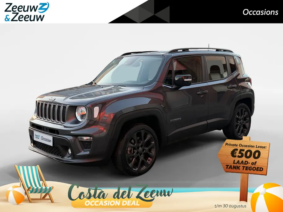 Jeep Renegade 1.5T e-Hybrid S 190PK AUTOMAAT | Black line| Lichtmetalen velgen| Parkeer sensoren V/A| Navigatie| Camera| Climate Control| 4WD drive| Leer| elec. stoel| Reservewiel|