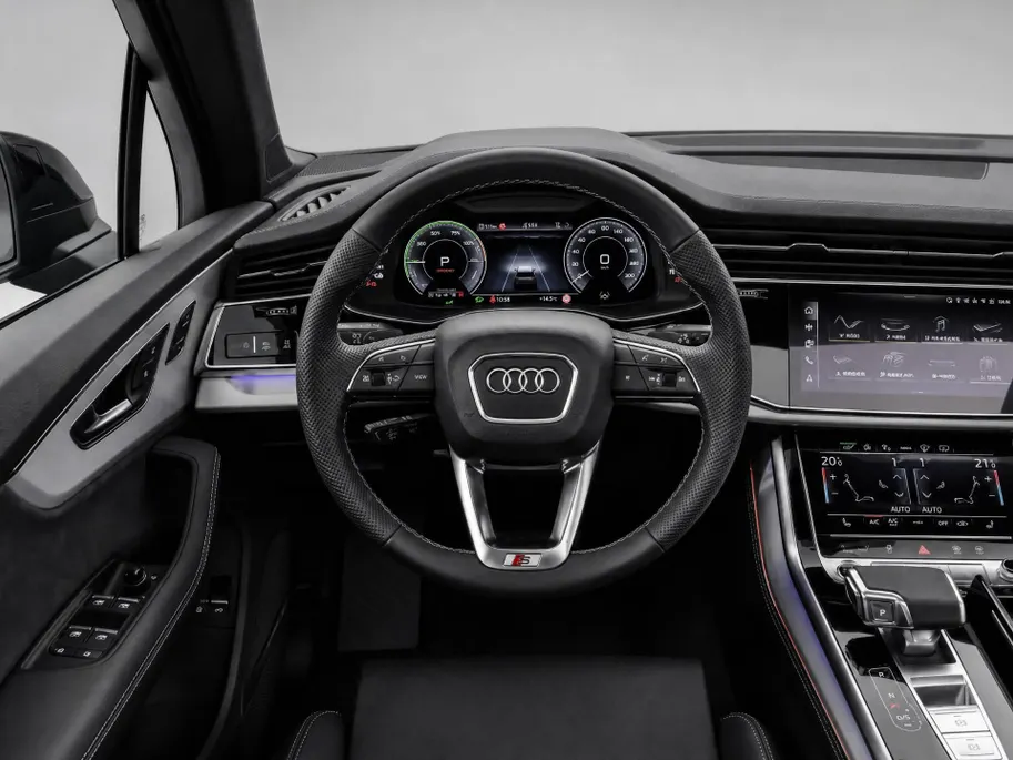 Audi Q7 55 TFSI e quattro Pro Line S 394 PK ·Leder bekleding · Assistentie. plus, remote park · Head-Up display · Glazen panorama dak · Bang & Olufsen