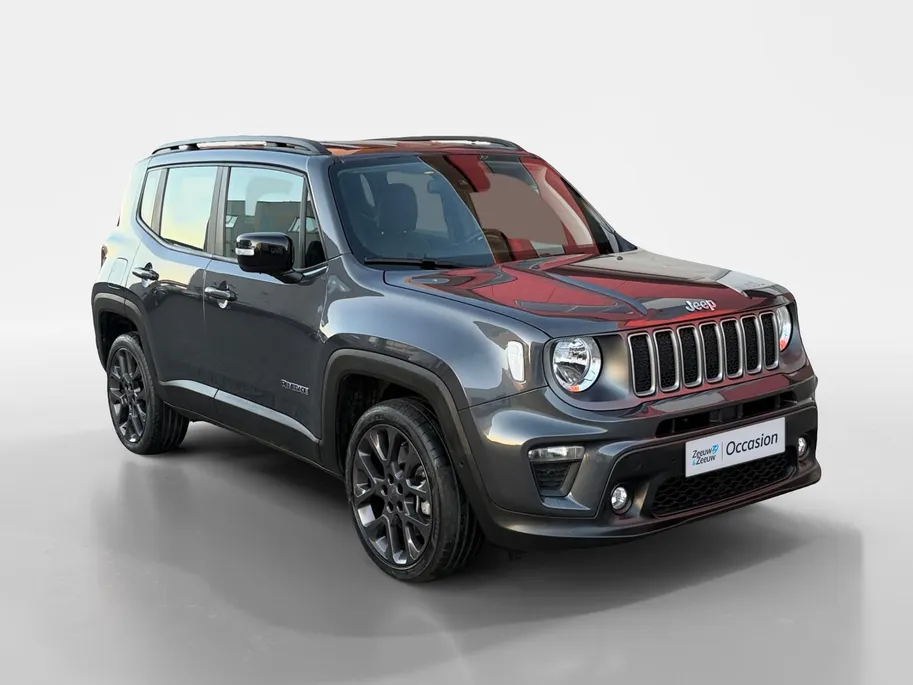 Jeep Renegade 1.5T e-Hybrid S 190PK AUTOMAAT | Black line| Lichtmetalen velgen| Parkeer sensoren V/A| Navigatie| Camera| Climate Control| 4WD drive| Leer| elec. stoel| Reservewiel|