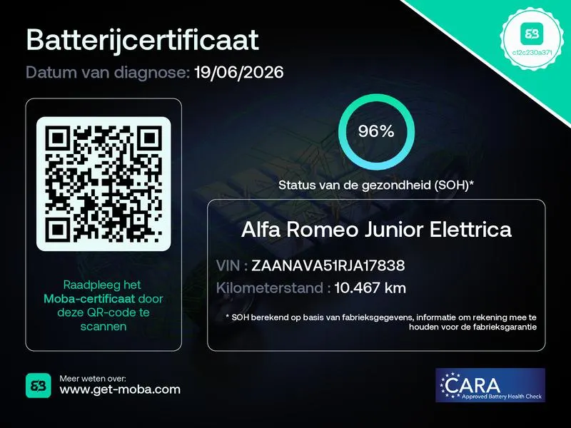 Alfa Romeo Junior Elettrica 54 kWh | 1e Eigenaar | 96% SOH | Park assist | Climate Control |Adapt. Cruise control | Apple Carplay & Android auto | Fabrieksgarantie! |