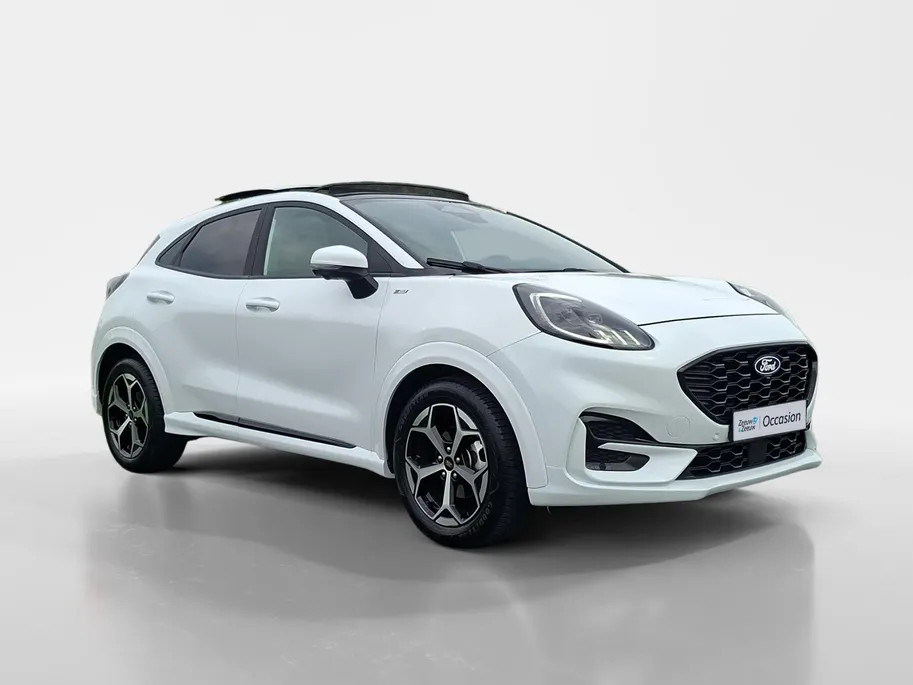 Ford Puma 1.0 EcoBoost Hybrid ST-Line | Automaat | Pano dak | Winter pack | Adapt. Cruise control | BLIS | Afneembare trekhaak | Draadloos opladen mobiel | Elektr. Achterklep | Parkeersensoren voor en achter | 360 gr camera | Fabrieksgarantie |