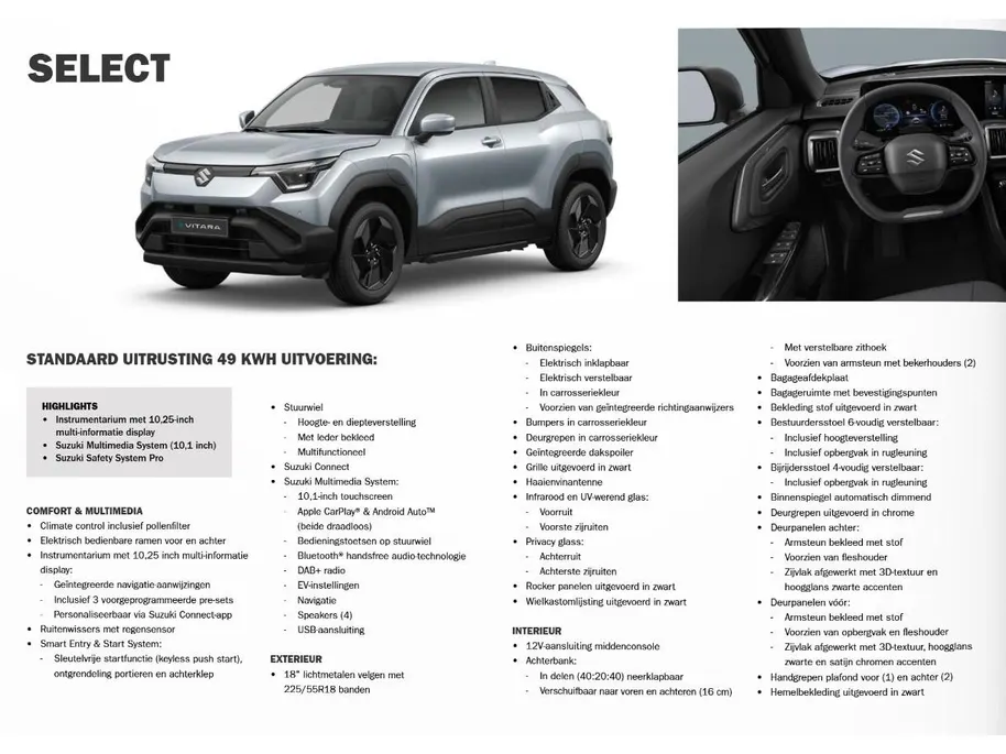 Suzuki e Vitara Select 61 kWh | €4.000.- korting | V.a. €539 in de private lease | Tot 10 jaar garantie
