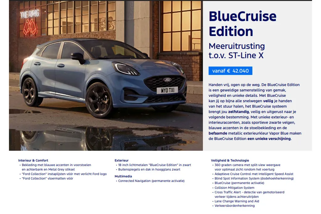 Ford Puma 1.0 EcoBoost Hybrid Blue Cruise Edition | Handsfree rijden* | Vapor Blue | 18' Zwarte velgen | Blue Cruise | Driver Assistance Pack | 0,99% rente icm Ford Options