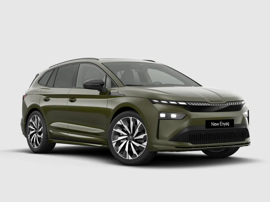 Škoda Enyaq iV Sportline Tour Edition 85 |  Olibo Green |  21' inch velgen Supernova | panoramisch schuif/kanteldak |  Elektrisch wegklapbare trekhaak |  Business Upgrade - Advanced | €3000,- inruilpremie |