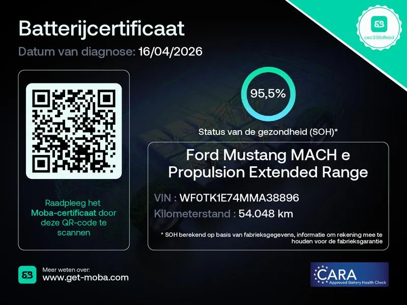 Ford Mustang Mach-E Extended RWD 98 kWh 294pk | 95,5% SOH | WLTP 610km rijbereik | Stoel- stuur en voorruitverwarming | Panorama dak | Elektrische stoelen | Technologypack +