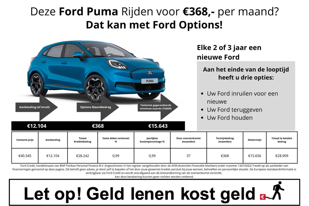 Ford Puma Gen-E Premium 47 kWh | 4.400,- Ready Set Ford Bonus | Driver Assistancepack | Winterpack | Matrix Ledkoplampen | Panoramadak | El. Achterklep | BLIS | Nieuw te bestellen bij Zeeuw & Zeeuw Ford Schoonhoven |