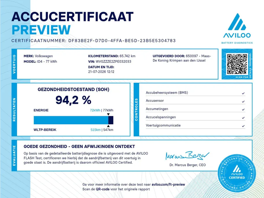 Volkswagen ID.4 Pro 77 kWh 204PK Warmtepomp · Navigatie · Camera + parkeersensoren · Stoelverwarming · Keyless · SOH 94,2%