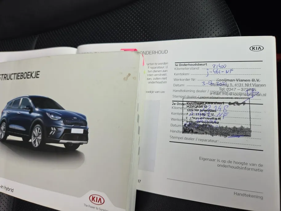 Kia Niro 1.6i Hybrid DynamicPlusLine Dealer onderhouden | Trekhaak | Stoel/stuurverwarming | Dodehoek detectie | Leder | Camera | Carplay & Android | Cruise Control Adaptief | Fabrieksgarantie t/m 23-9-2027 | NAP