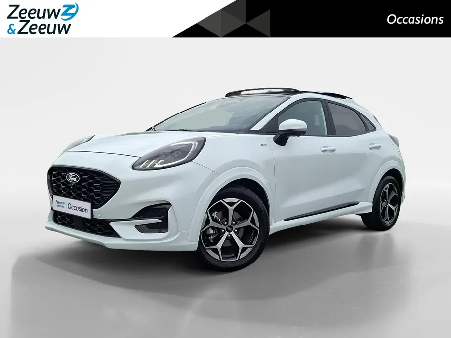 Ford Puma 1.0 EcoBoost Hybrid ST-Line | Automaat | Pano dak | Winter pack | Adapt. Cruise control | BLIS | Afneembare trekhaak | Draadloos opladen mobiel | Elektr. Achterklep | Parkeersensoren voor en achter | 360 gr camera | Fabrieksgarantie |